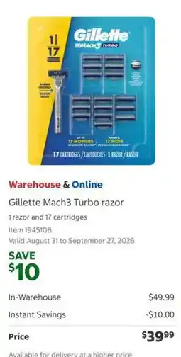 Costco Gillette Mach3 Turbo razor offer