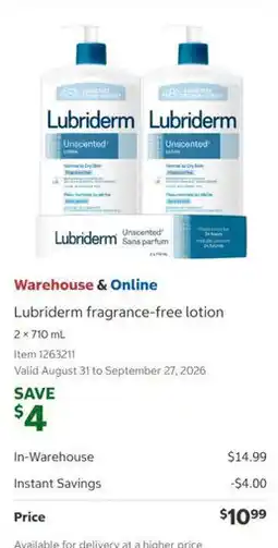 Costco Lubriderm fragrance-free lotion offer