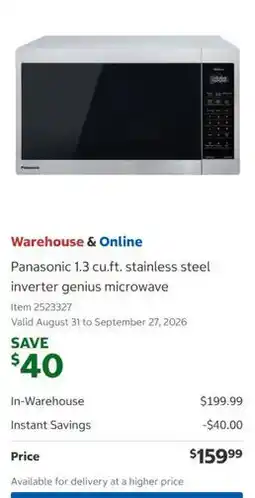 Costco Panasonic 1.3 cu.ft. stainless steel inverter genius microwave offer