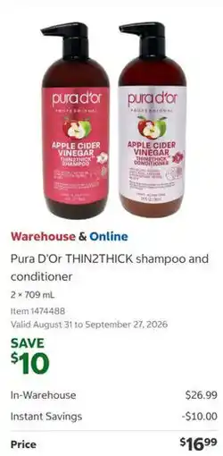 Costco Pura D'Or THIN2THICK shampoo and conditioner offer