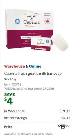 Costco Caprina fresh goat's milk bar soap offer