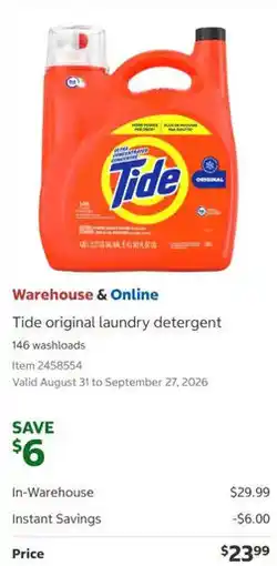 Costco Tide original laundry detergent offer