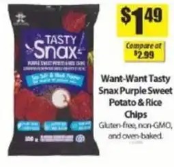 Bianca Amor Want-Want Tasty Snax Purple Sweet Potato & Rice Chips offer