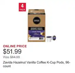 Costco Zavida Hazelnut Vanilla Coffee K-Cup Pods, 96- count offer