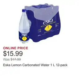 Costco Eska Lemon Carbonated Water 1 L 12-pack offer