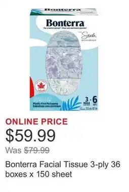 Costco Bonterra Facial Tissue 3-ply 36 boxes x 150 sheet offer