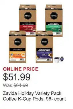 Costco Zavida Holiday Variety Pack Coffee K-Cup Pods, 96- count offer