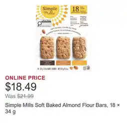 Costco Simple Mills Soft Baked Almond Flour Bars, 18 × offer