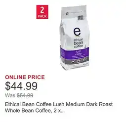 Costco Ethical Bean Coffee Lush Medium Dark Roast Whole Bean Coffee offer