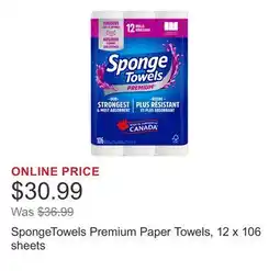 Costco SpongeTowels Premium Paper Towels, 12 x 106 sheets offer