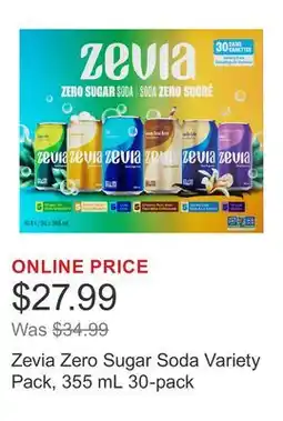 Costco Zevia Zero Sugar Soda Variety Pack, 355 mL 30-pack offer