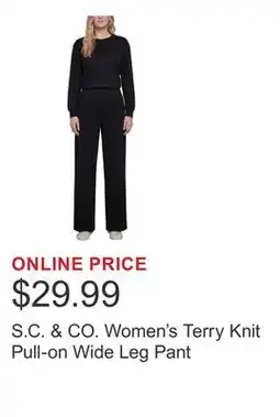 Costco S.C. & CO. Women's Terry Knit Pull-on Wide Leg Pant offer