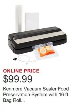 Costco Kenmore Vacuum Sealer Food Preservation System with 16 ft. Bag Roll & Bags offer