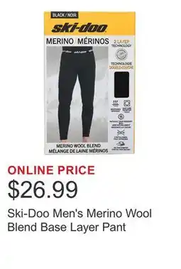Costco Ski-Doo Men's Merino Wool Blend Base Layer Pant offer