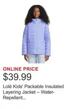Costco Lolë Kids' Packable Insulated Layering Jacket – Water-Repellent Outerwear offer