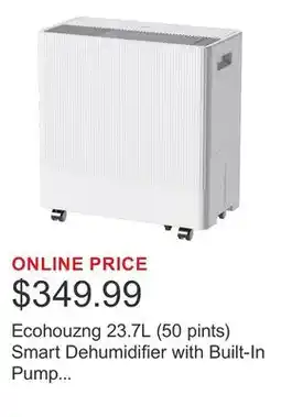 Costco Ecohouzng 23.7L (50 pints) Smart Dehumidifier with Built-In Pump and WiFi offer