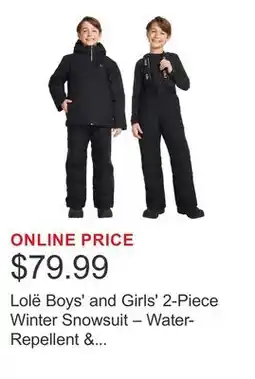 Costco Lolë Boys' and Girls' 2-Piece Winter Snowsuit – Water-Repellent & Wind-Resistant offer