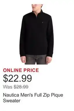 Costco Nautica Men's Full Zip Pique Sweater offer
