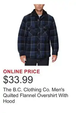 Costco The B.C. Clothing Co. Men's Quilted Flannel Overshirt With Hood offer