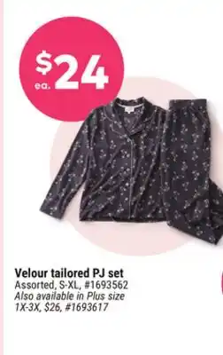 Giant Tiger Velour tailored PJ set offer