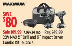 Canadian Tire 20V MAX ½ Drill and ¼ Impact Driver Combo Kit offer