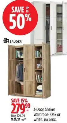 Canadian Tire 3-Door Shaker Wardrobe offer