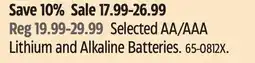 Canadian Tire Selected AA/AAA Lithium and Alkaline Batteries offer