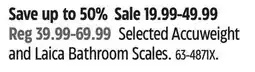Canadian Tire Selected Accuweight and Laica Bathroom Scales offer