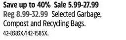Canadian Tire Selected Garbage, Compost and Recycling Bags offer