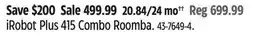 Canadian Tire iRobot Plus 415 Combo Roomba offer