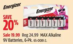 Canadian Tire Energizer MAX Alkaline 9V Batteries offer