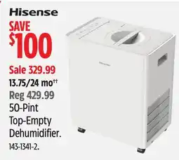 Canadian Tire Hisense 50-Pint Top-Empty Dehumidifier offer