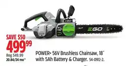 Canadian Tire EGO POWER+ 56V Brushless Chainsaw, 18 offer