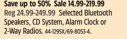 Canadian Tire Proscan Selected Bluetooth Speakers, CD System, Alarm Clock or 2-Way Radios offer