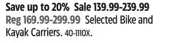 Canadian Tire Selected Bike and Kayak Carriers offer