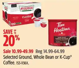Canadian Tire Selected Ground, Whole Bean or K-Cup Coffee offer