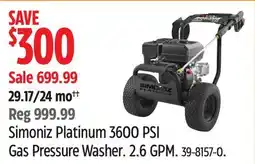 Canadian Tire Simoniz Platinum 3600 PSI Gas Pressure Washer offer