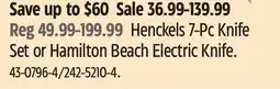Canadian Tire Henckels 7-Pc Knife Set or Hamilton Beach Electric Knife offer