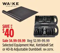 Canadian Tire WAKE Selected Equipment Mat, Kettlebell Set or 40-lb Adjustable Dumbbell offer