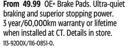 Canadian Tire OE+ Brake Pads offer