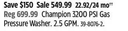 Canadian Tire Champion Power Equipment 3200 PSI Gas Pressure Washer offer