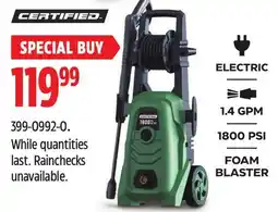 Canadian Tire CERTIFIED 1800 PSI ELECTRIC PRESSURE WASHER WITH FOAM BLASTER offer