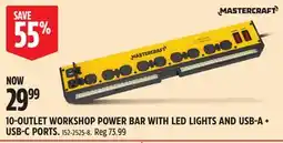 Canadian Tire Mastercraft 10-OUTLET WORKSHOP POWER BAR WITH LED LIGHTS AND USB-A + USB-C PORTS offer