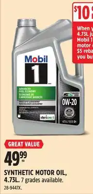 Canadian Tire MOBIL1 SYNTHETIC MOTOR OIL offer