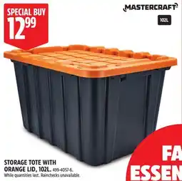 Canadian Tire STORAGE TOTE WITH ORANGE LID offer
