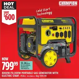 Canadian Tire 8000W/10,000W PORTABLE GAS GENERATOR WITH ELECTRIC START offer