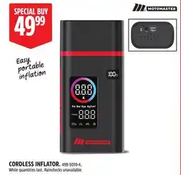 Canadian Tire MOTOMASTER CORDLESS INFLATOR offer