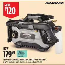Canadian Tire 1800-PSI COMPACT ELECTRIC PRESSURE WASHER offer