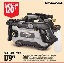 Canadian Tire 1800-PSI COMPACT ELECTRIC PRESSURE WASHER. 2 GPM. Includes foam blaster offer