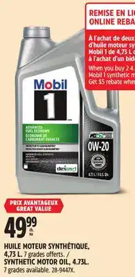 Canadian Tire Mobil SYNTHETIC MOTOR OIL, 4.73L offer